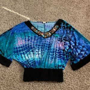 Cocomo Blue and Black Patterned Blouse